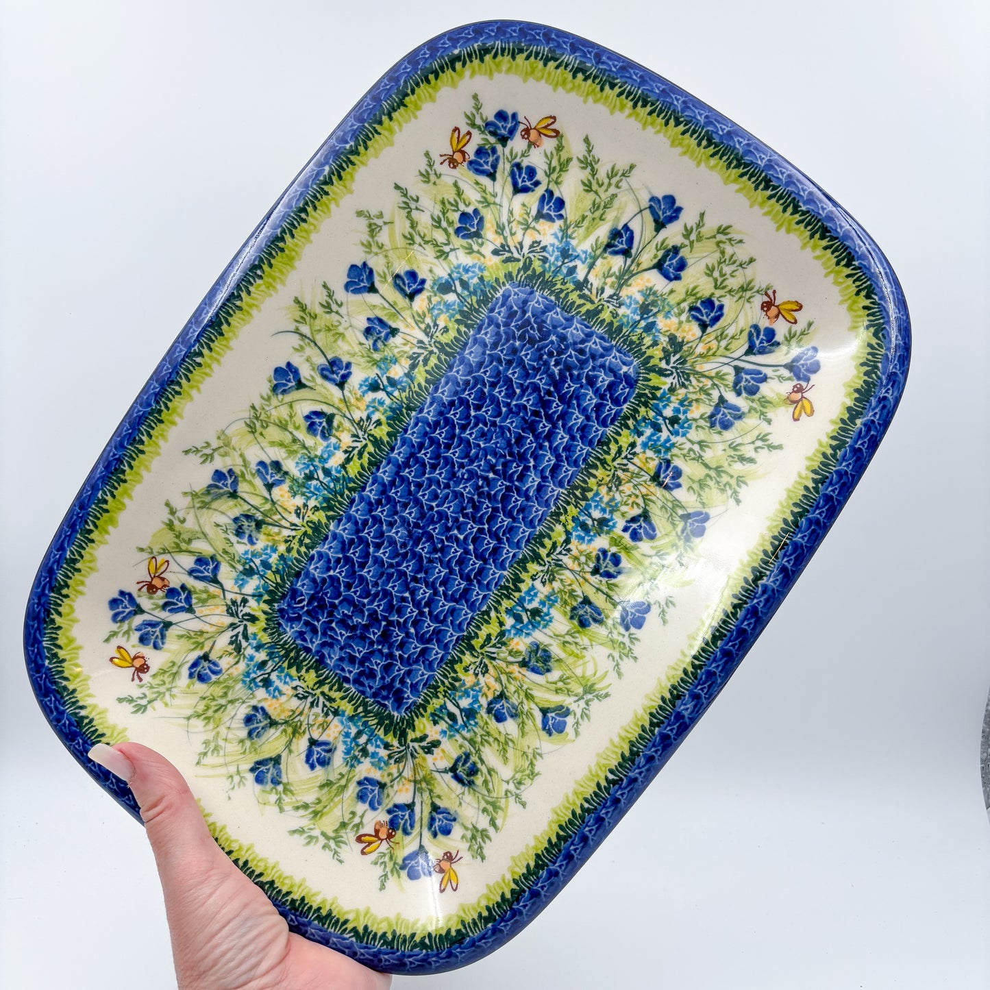 13” Large Daria Platter.  Hand crafted Polish pottery stoneware: UNIKAT Bluebell Meadow