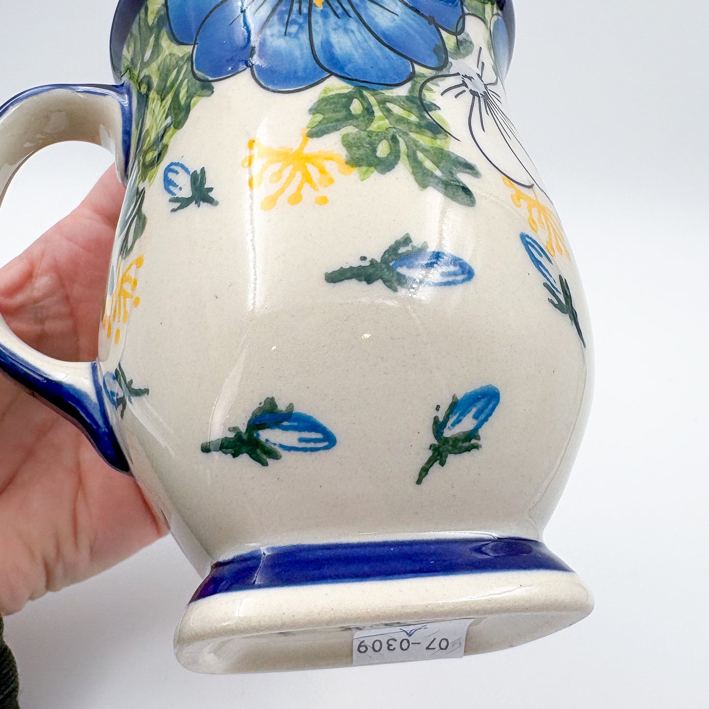 Tulip Mug 10oz. Handcrafted Polish pottery stoneware:  UNIKAT Blue Petal Dance