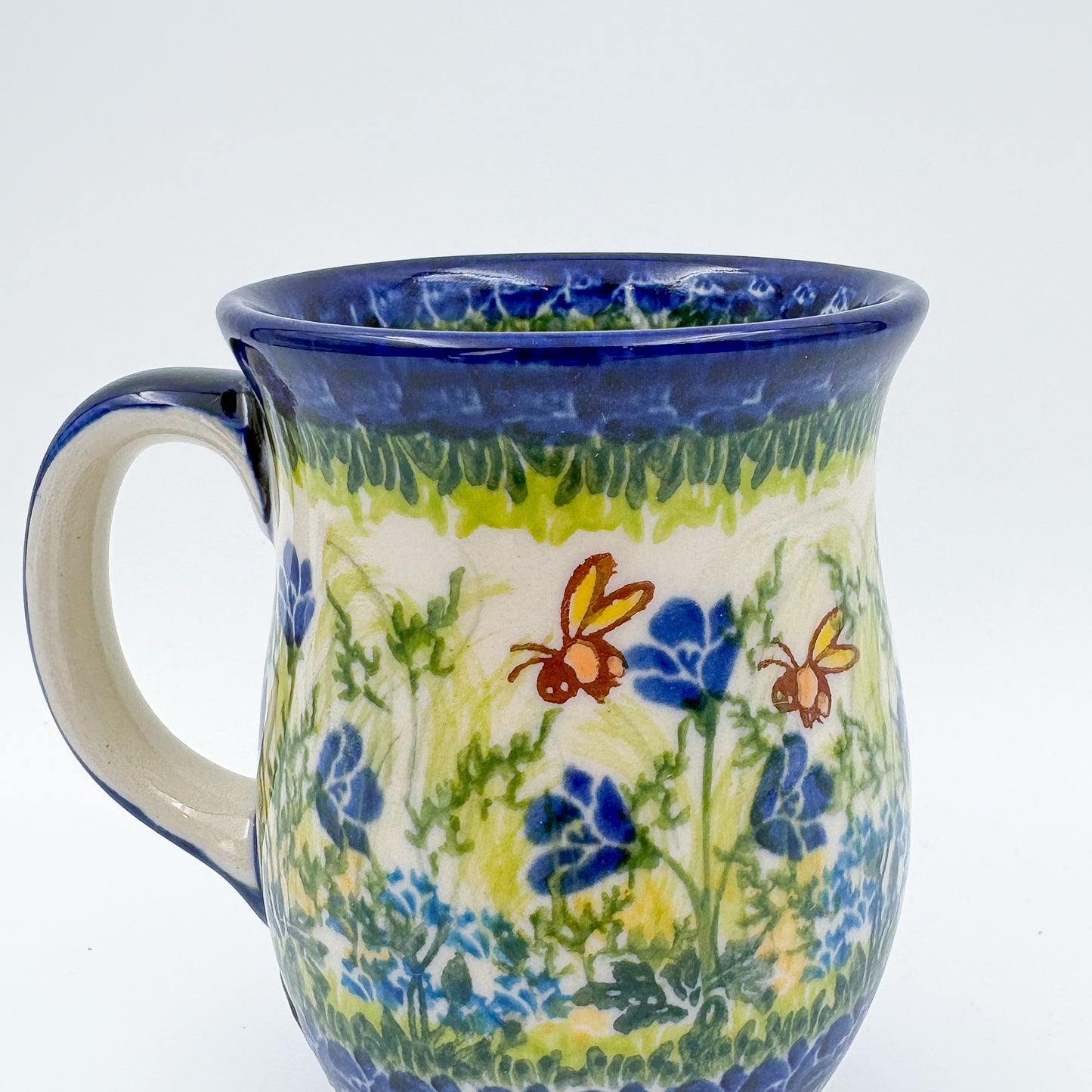Tulip Mug 10oz. Handcrafted Polish pottery stoneware:  UNIKAT Bluebell Meadow