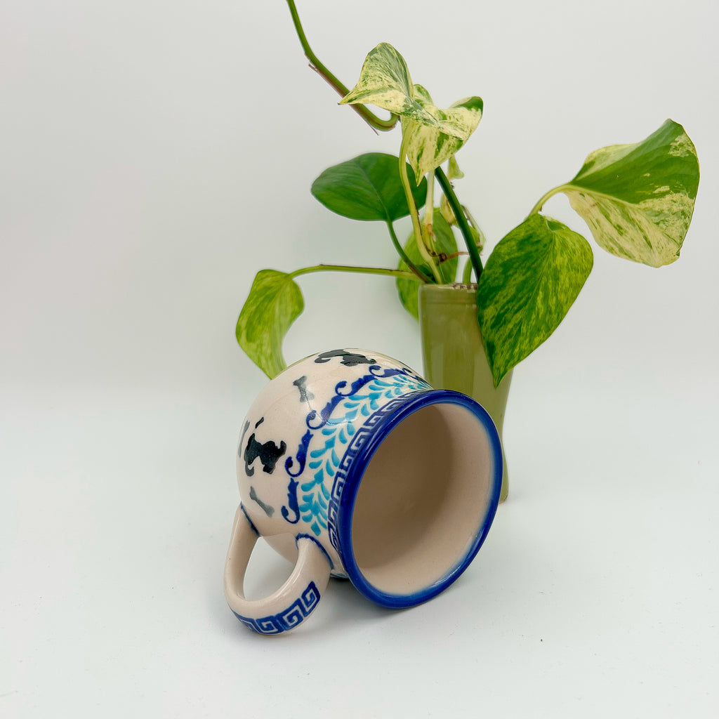 8 oz Puppy Bubble Mug. Handcrafted Polish pottery stoneware: Puppy Pleasure Pattern