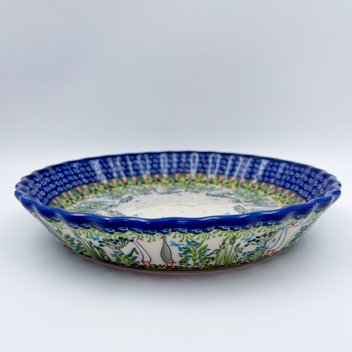 9.6” Pie Baker Handmade in Poland.  UNIKAT Ducks on the Run