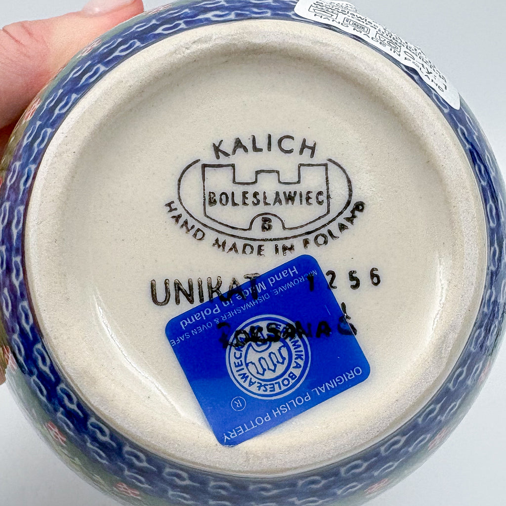 12 oz Bowl/Mug with Loop-Handle.  Hand crafted Polish pottery stoneware: UNIKAT Ducks on the Run