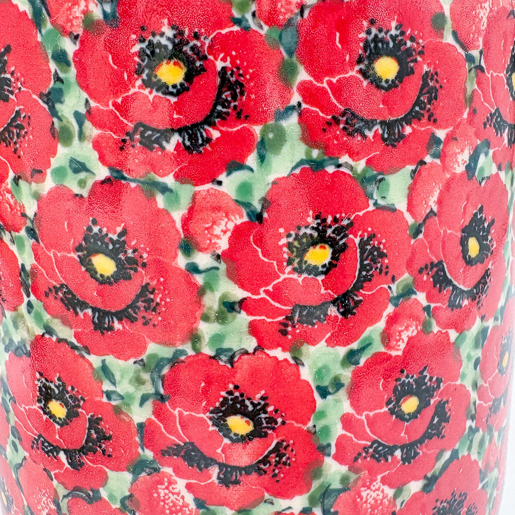 Utensil Jar 6”.  Handmade Polish pottery.  UNIKAT Scarlet Poppy