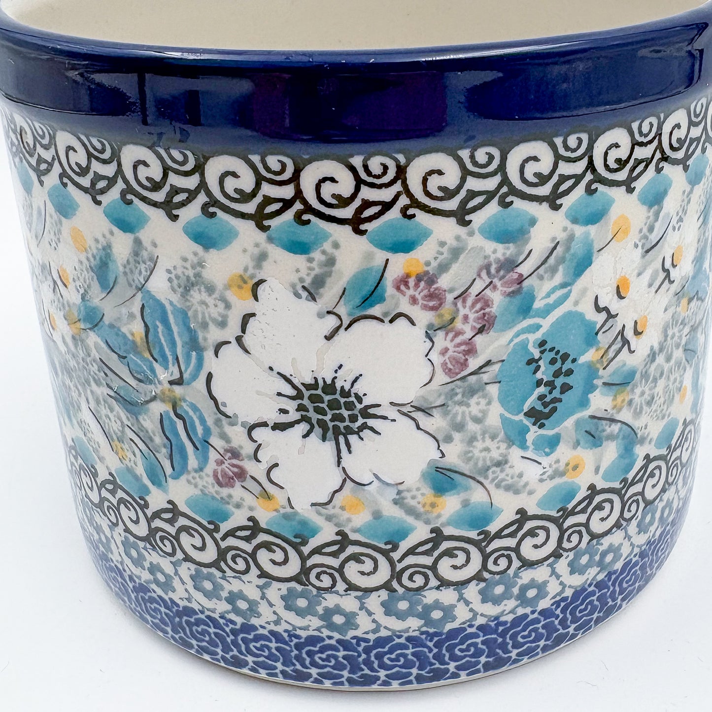 Utensil Jar 5”.  Handmade Polish pottery.  UNIKAT Solstice Bloom