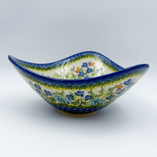 3 Point Bowl.  Hand crafted Polish pottery stoneware:  UNIKAT Bluebell Meadow
