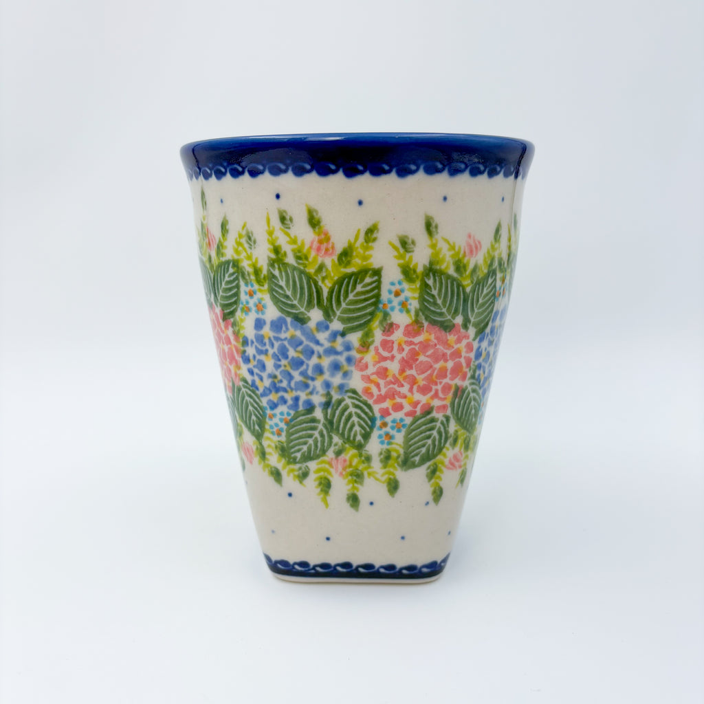 Hydrangea Fields mug on white background, straight-on front view