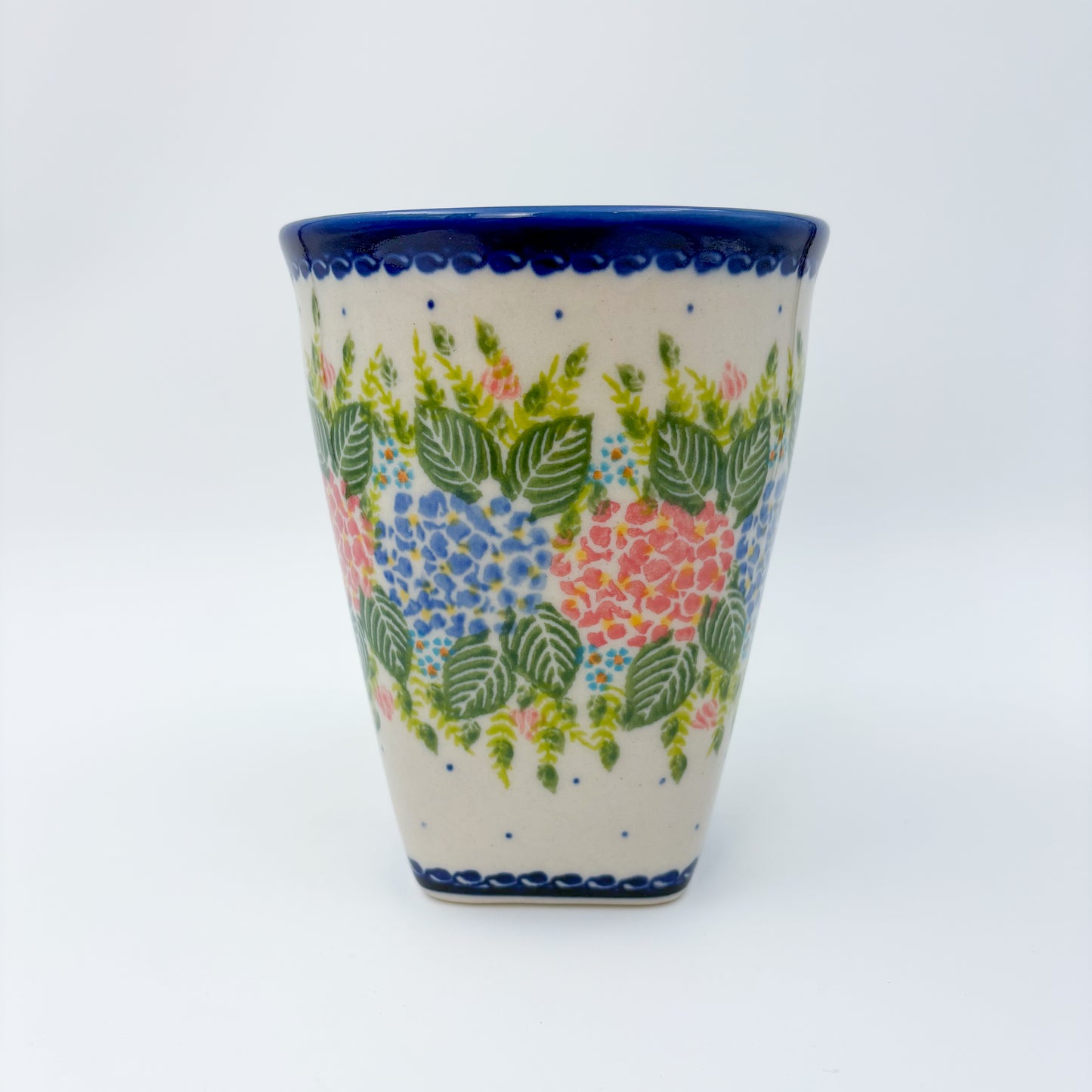 Mug XL 18oz. Handcrafted Polish pottery stoneware:  UNIKAT Hydrangea Fields