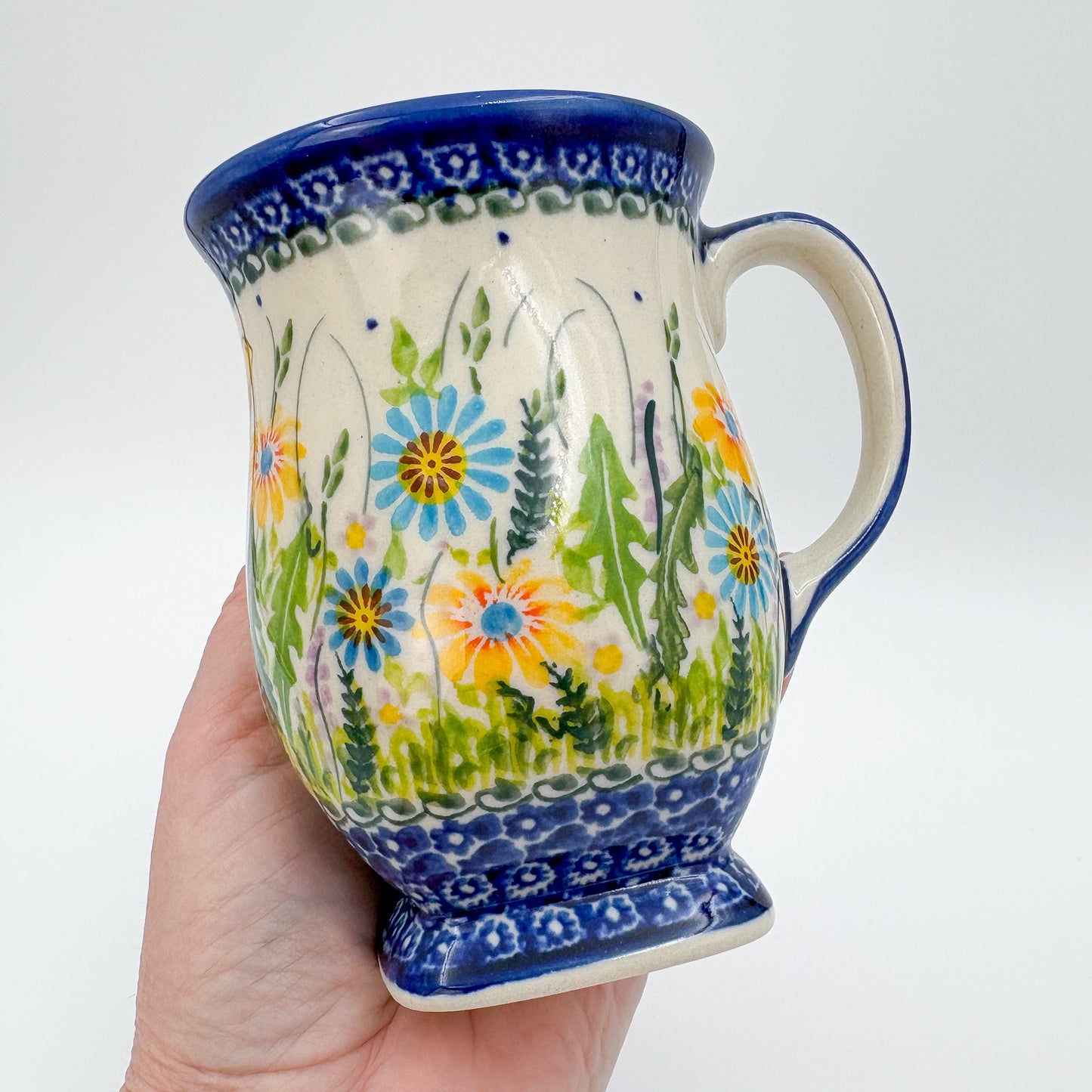 Tulip Mug 10oz. Handcrafted Polish pottery stoneware:  UNIKAT Wildflower Meadow Design