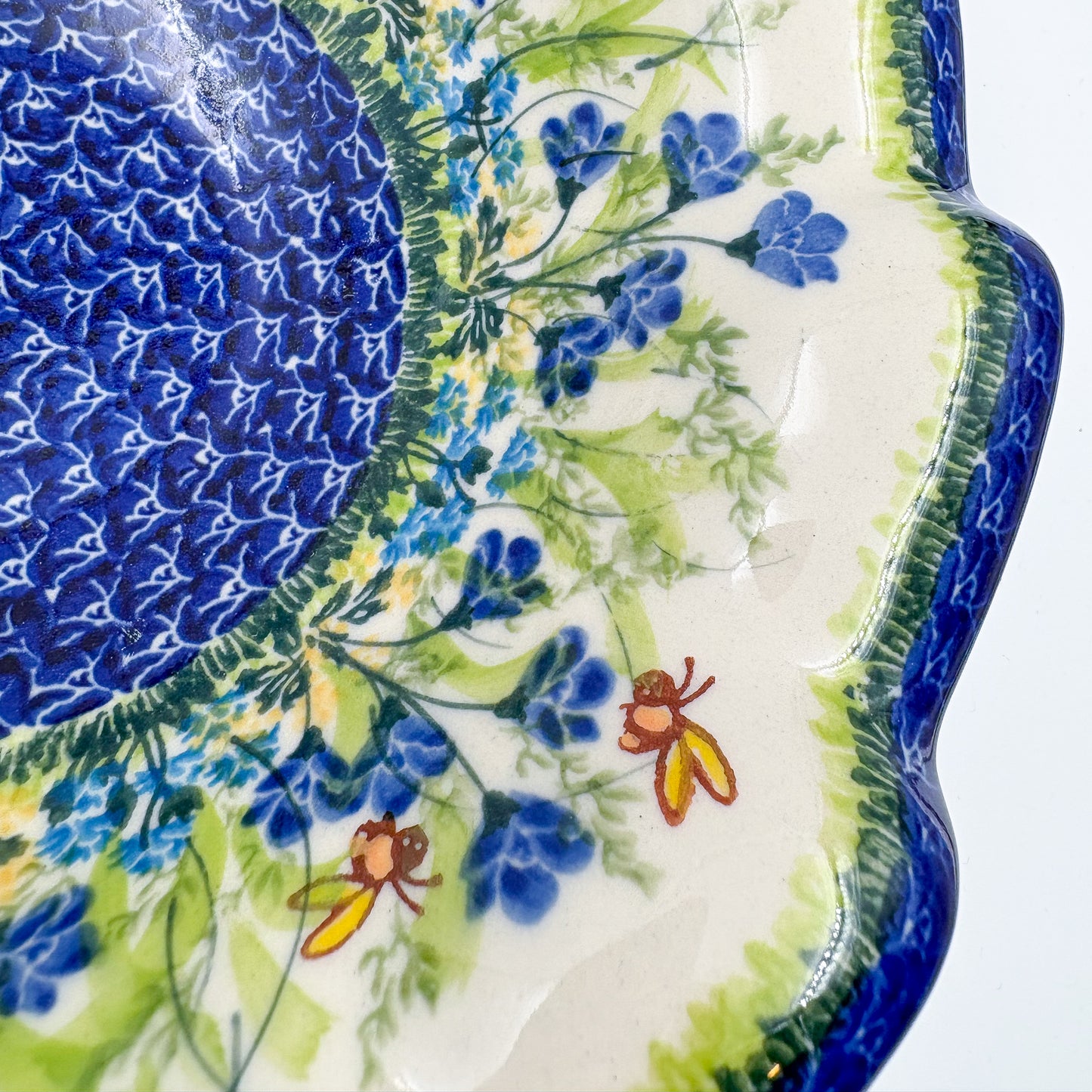 10.4" Wave Bowl. Hand crafted Polish pottery stoneware:  UNIKAT Bluebell Meadow Pattern
