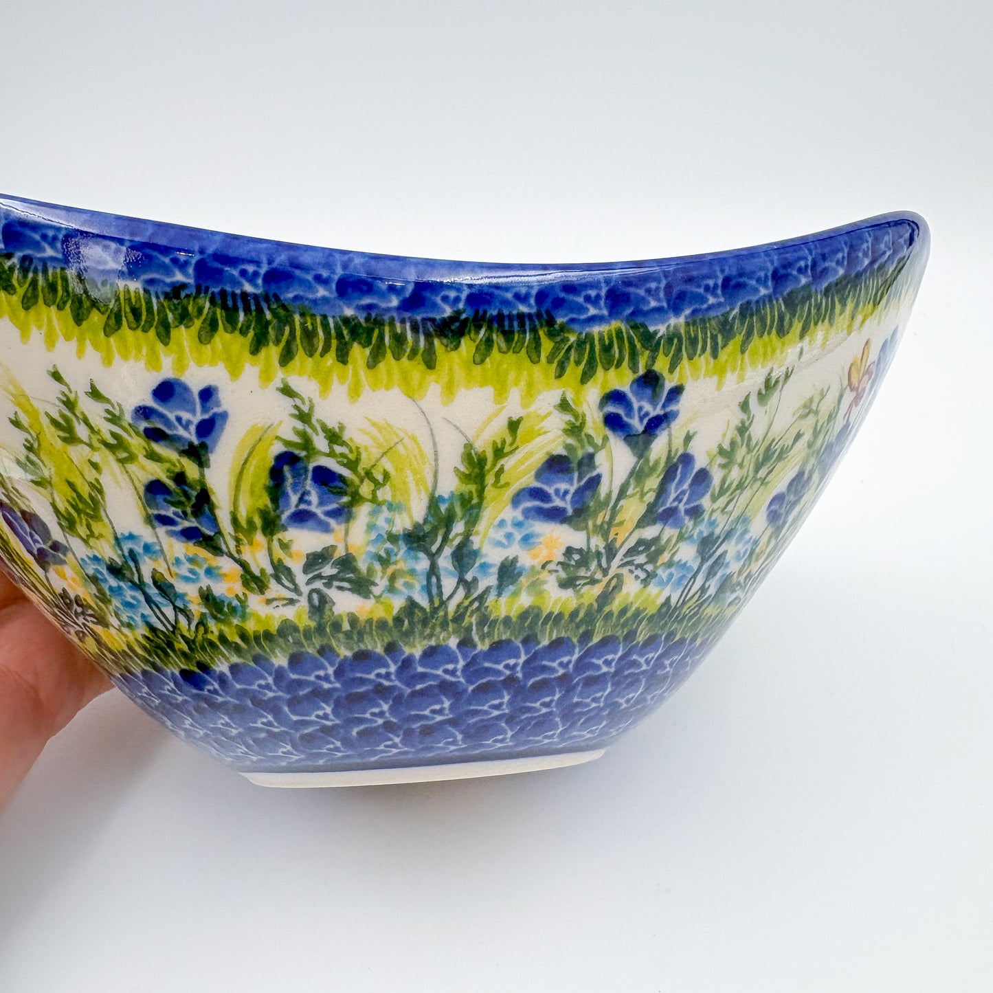 3 Point Bowl.  Hand crafted Polish pottery stoneware:  UNIKAT Bluebell Meadow