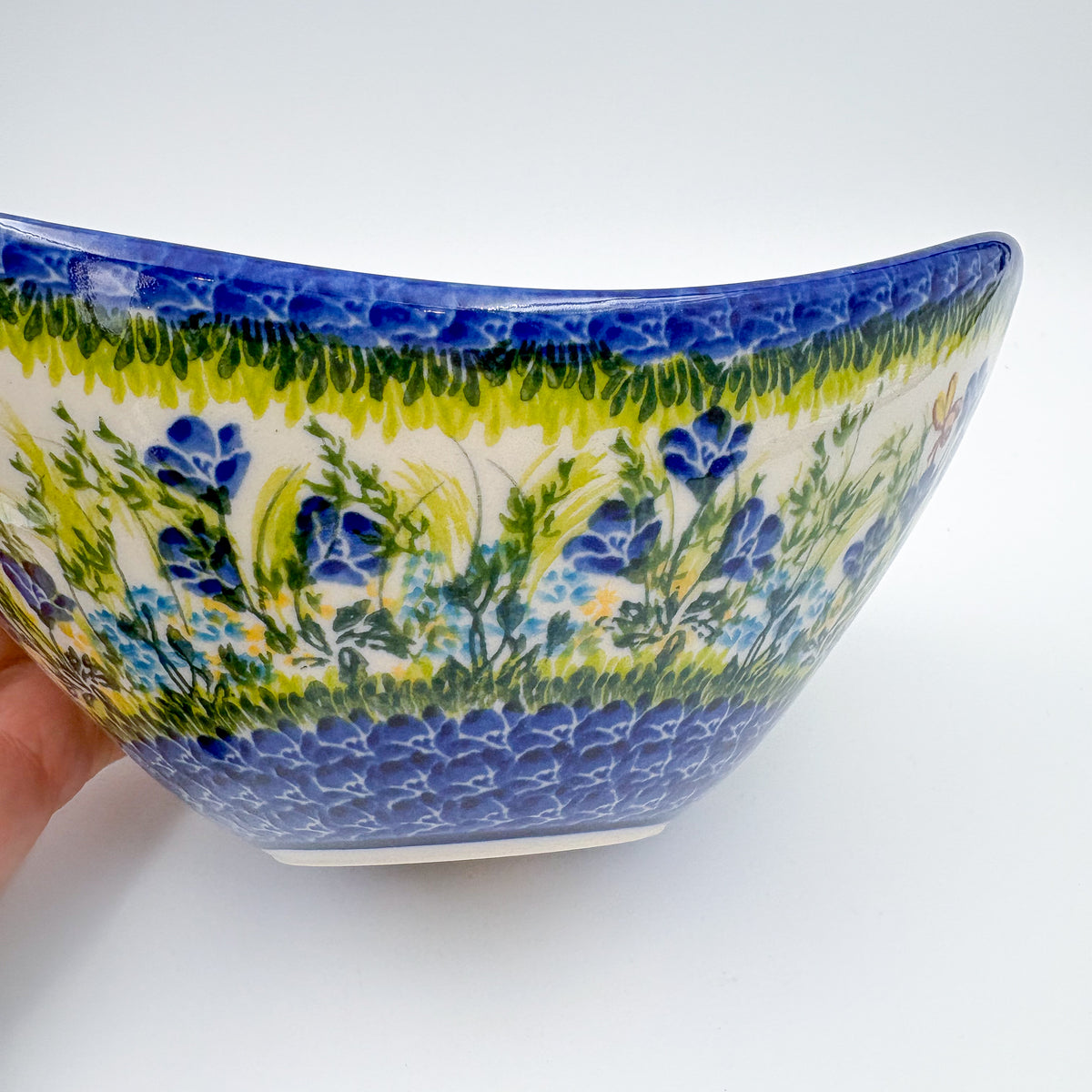 3 Point Bowl.  Hand crafted Polish pottery stoneware:  UNIKAT Bluebell Meadow