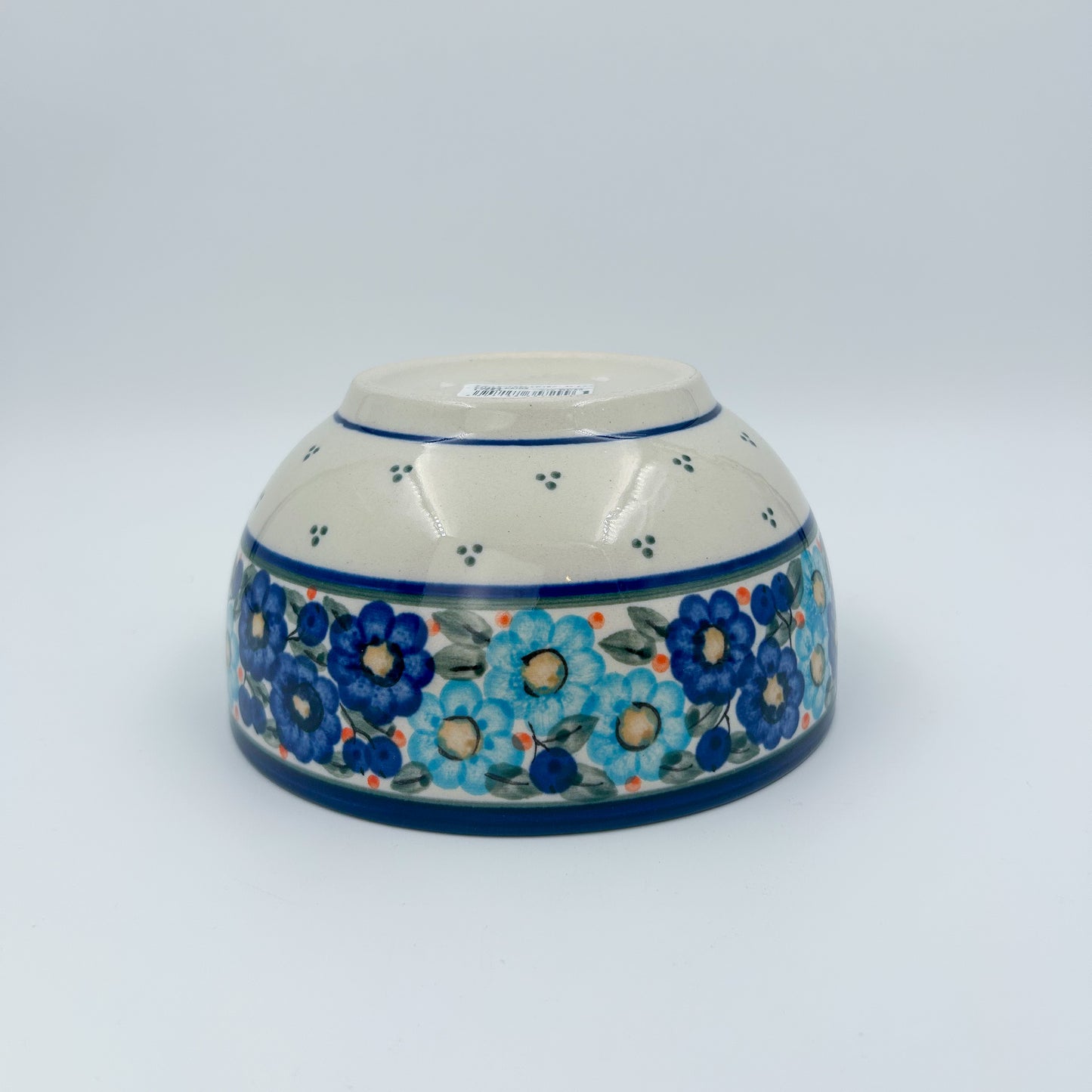 6.25” Deep Bowl.  Hand crafted Polish pottery stoneware:  Garden Party Blues