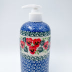 Soap Dispenser 7"  Handmade Polish pottery.  UNIKAT  Delicate Red Flowers Design