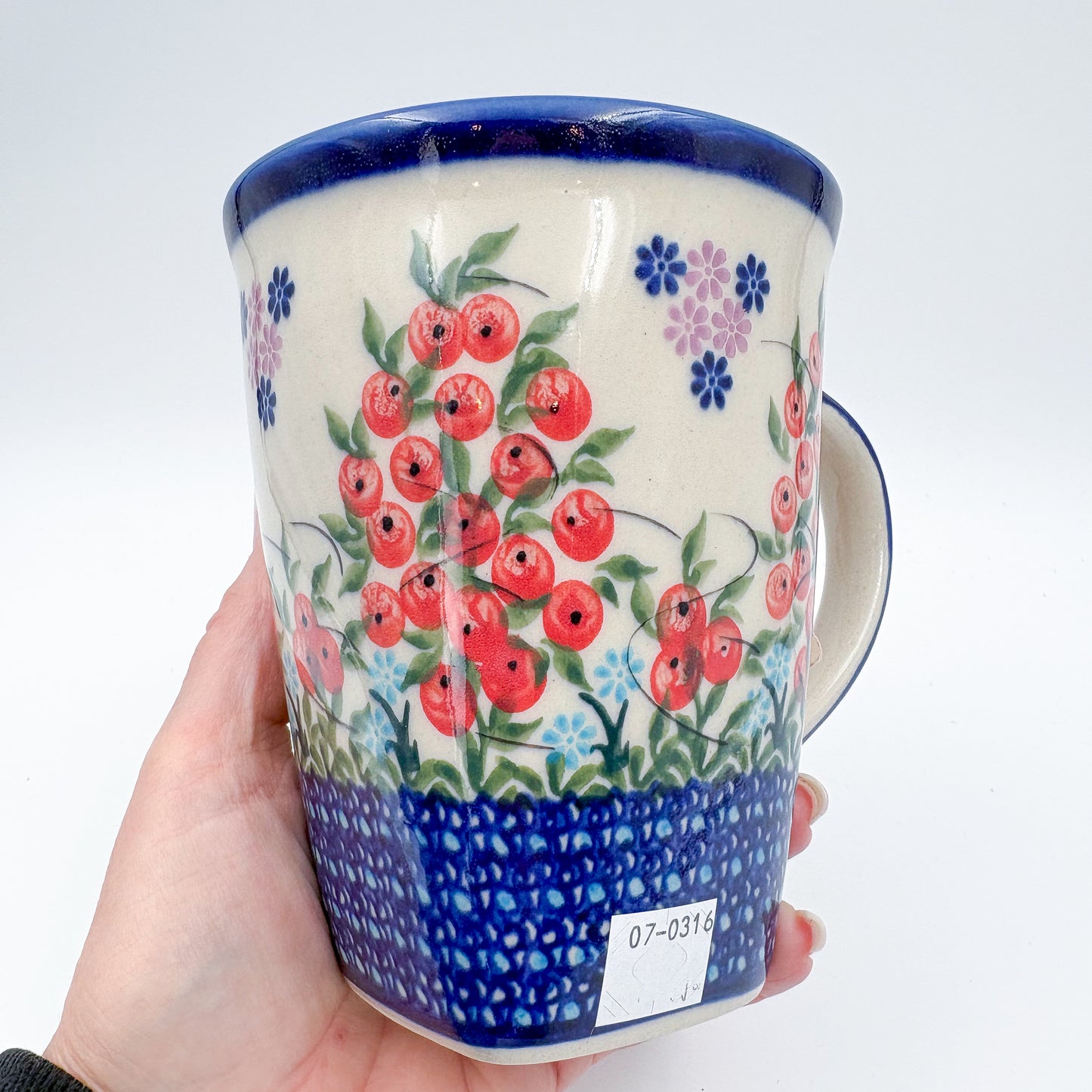 Mug XL 18oz. Handcrafted Polish pottery stoneware:  UNIKAT Red Berry