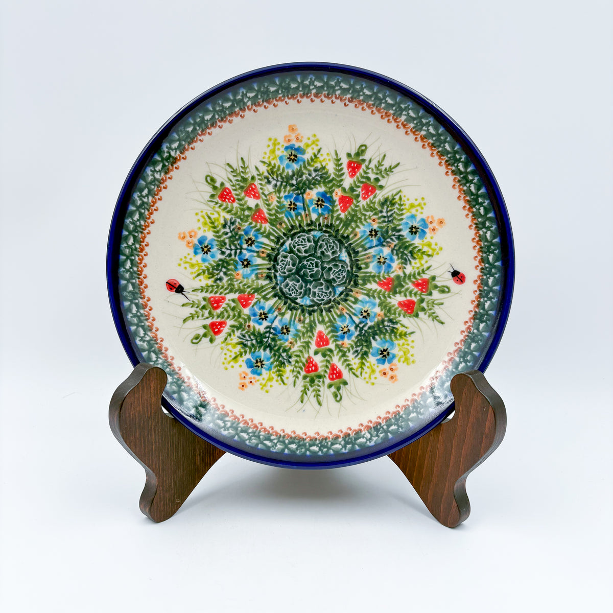 7.5” Plate.  Hand crafted Polish pottery stoneware: UNIKAT Strawberry Fields