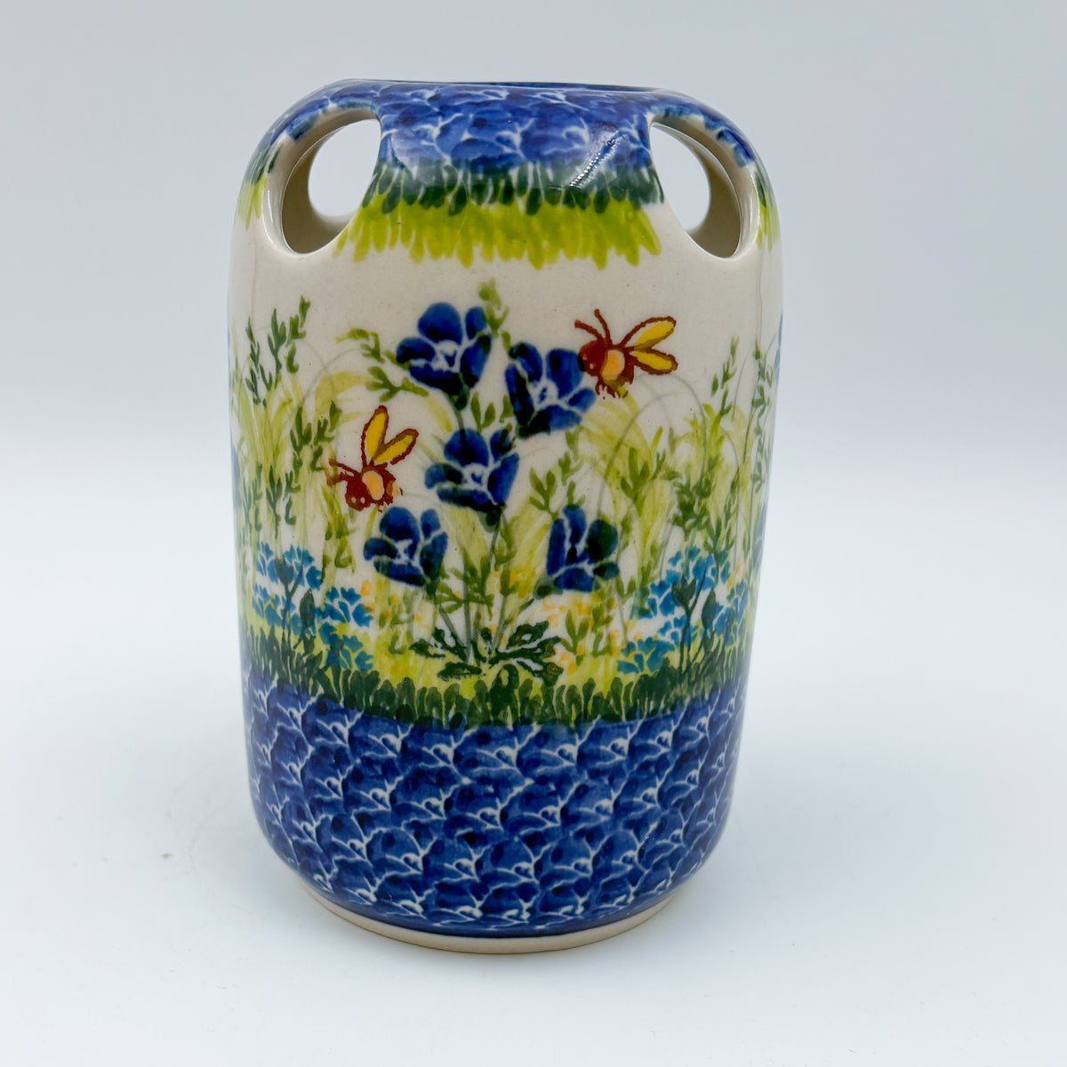 5” Toothbrush/Makeup Holder.  Hand crafted Polish pottery stoneware: UNIKAT Bluebell Meadow Design