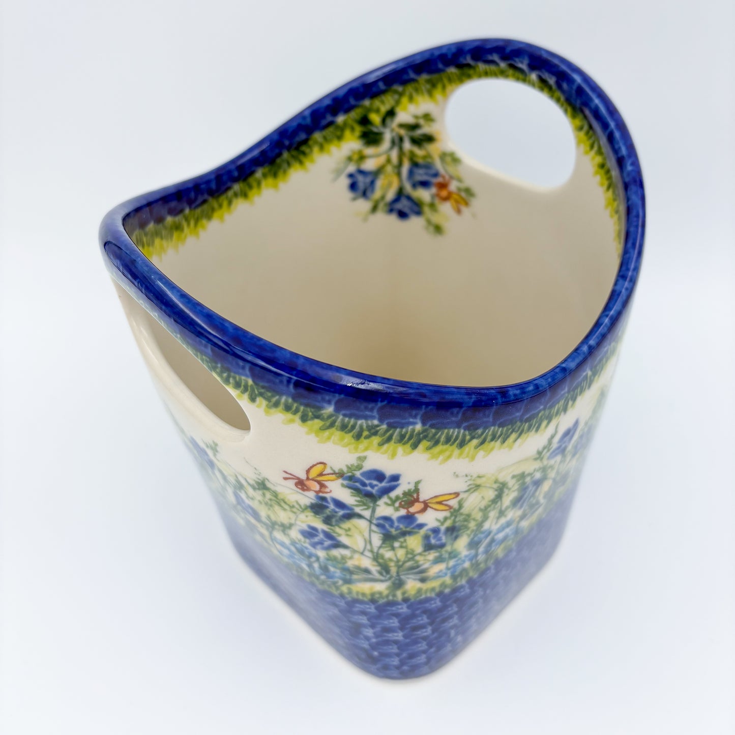 Basket Container & Utensil Med.  Handmade Polish pottery.  UNIKAT Bluebell Meadow Design