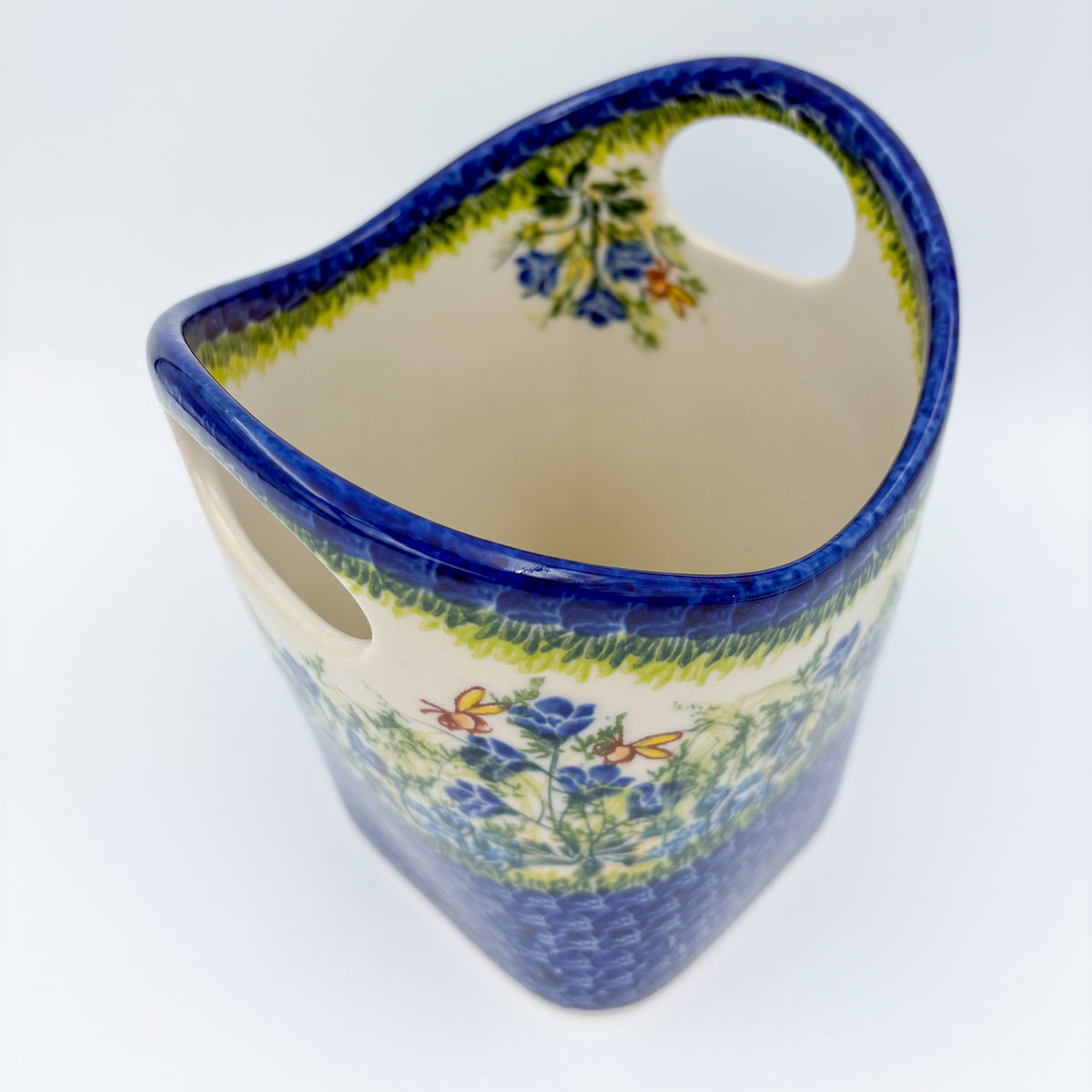 Basket Container & Utensil Med.  Handmade Polish pottery.  UNIKAT Bluebell Meadow Design