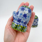 Mitten Salt and Pepper Shakers.  Handmade Polish pottery.  UNIKAT Blue Snowflakes