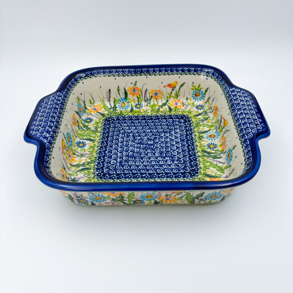 9” Lasagna Baker Handmade in Poland.  UNIKAT Wildflower Meadow Design