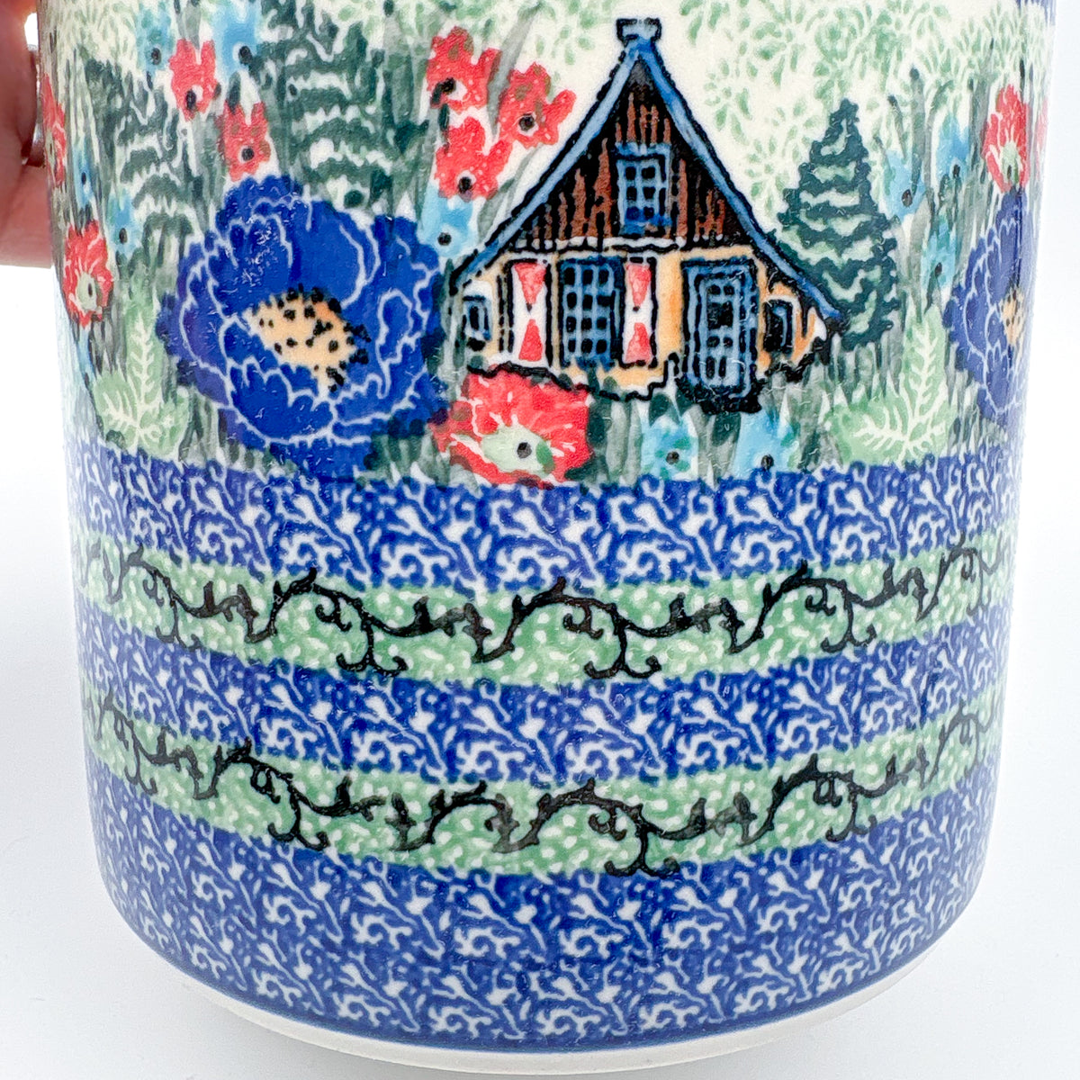 Utensil Jar 6”.  Handmade Polish pottery.  UNIKAT Poppy Chalet