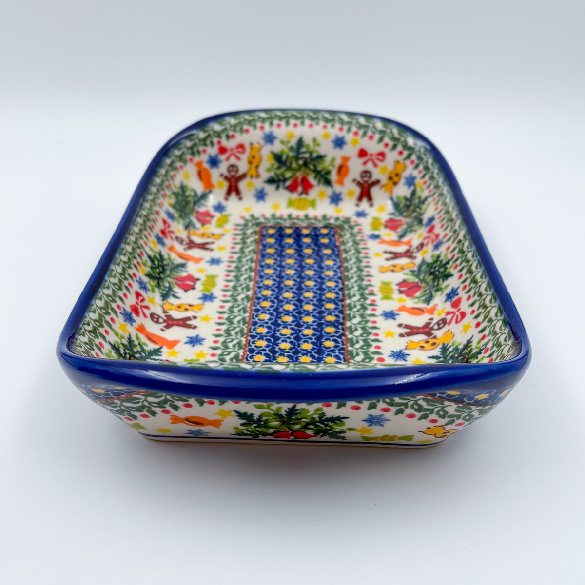 10" Boat Dish .  Hand painted Polish pottery stoneware.  UNIKAT Candyland