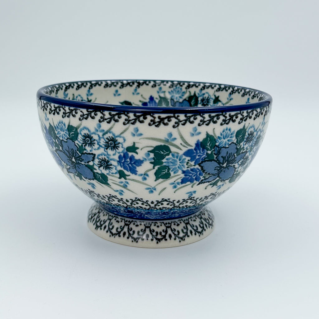 5” Pedestal Bowl.  Hand crafted Polish pottery stoneware: UNIKAT Rhapsody in Blue Design