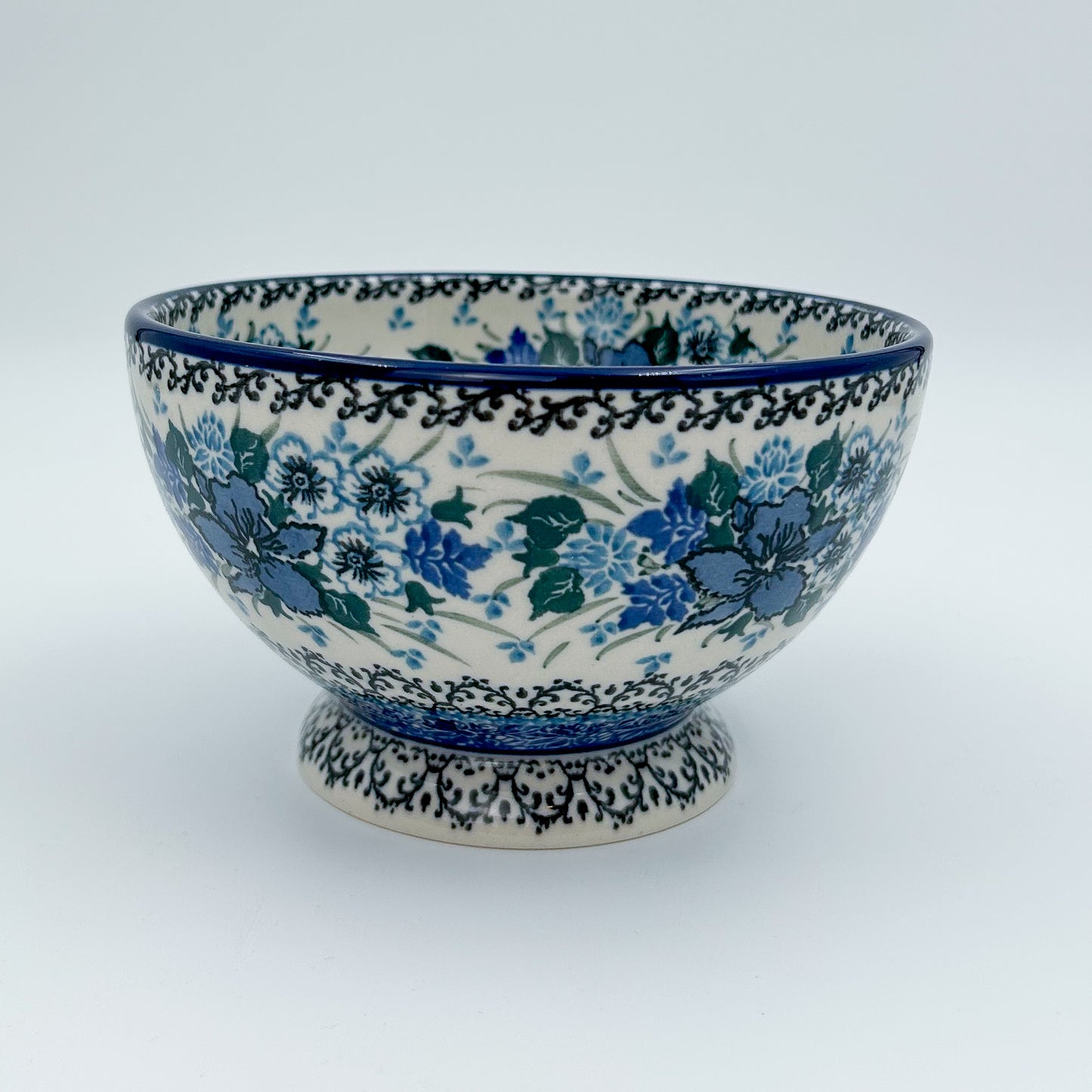 5” Pedestal Bowl.  Hand crafted Polish pottery stoneware: UNIKAT Rhapsody in Blue Design