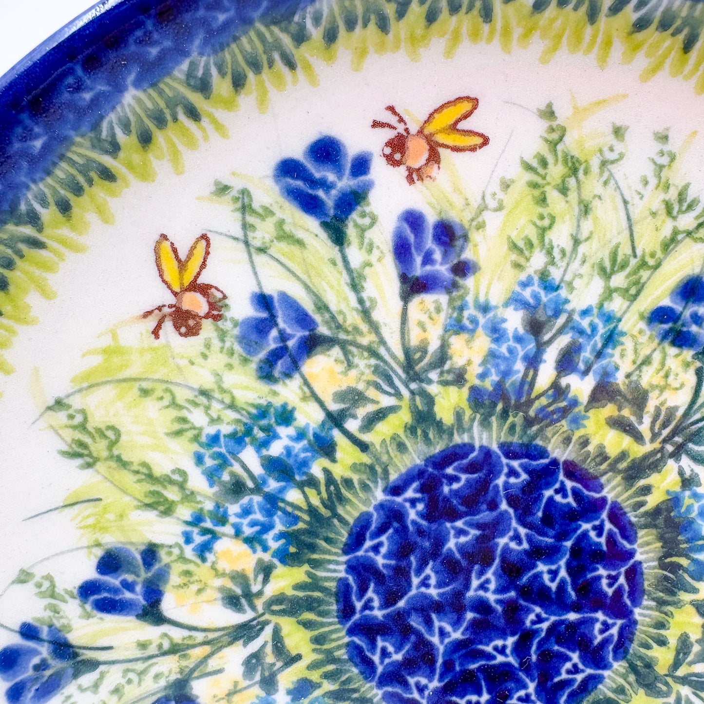 7.5” Plate.  Hand crafted Polish pottery stoneware: UNIKAT Bluebell Meadow