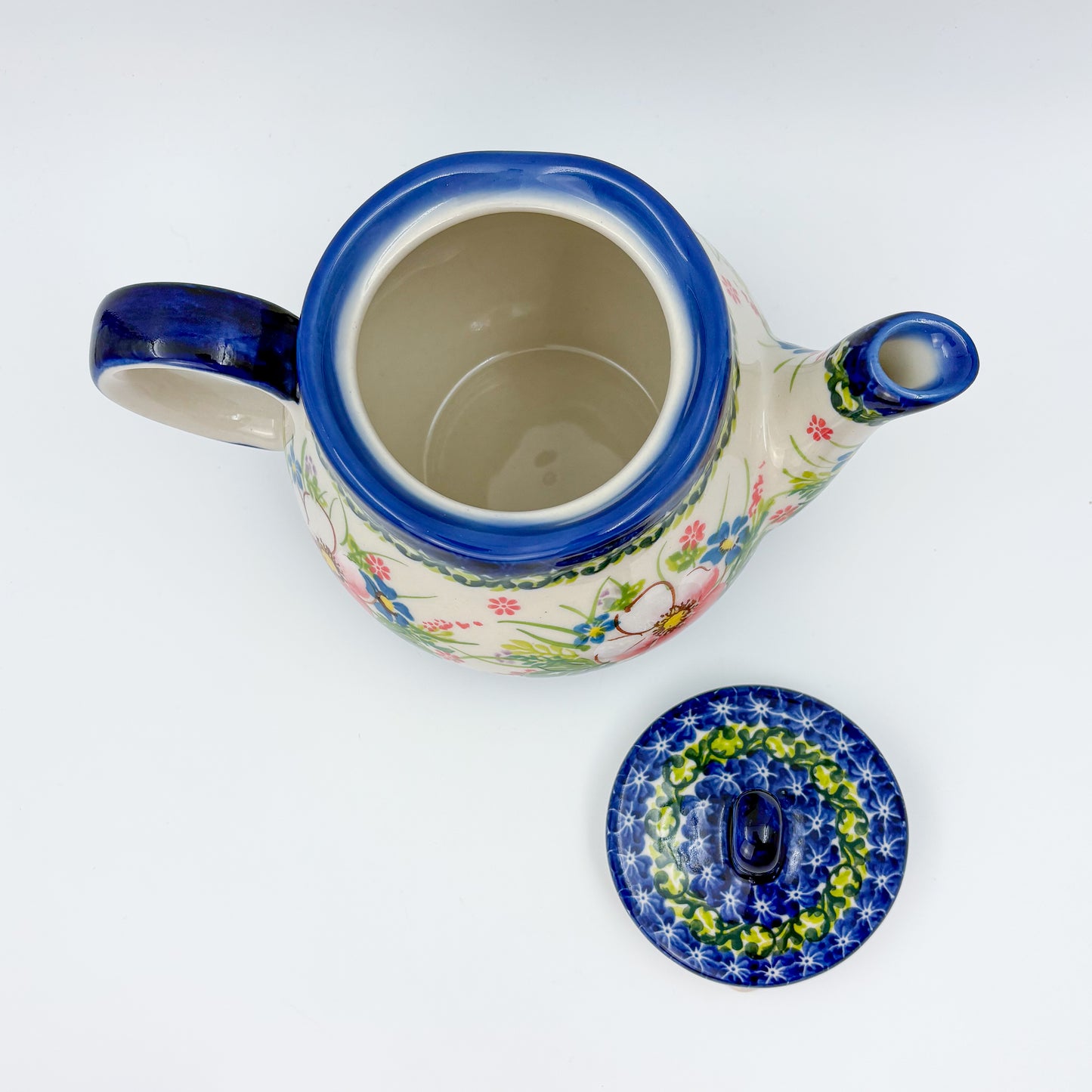25 oz Teapot Fruti Handcrafted Potery in Poland.  Pink Ruffle Design