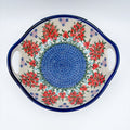 10" Bowl with Handles.  Hand crafted Polish pottery stoneware:  UNIKAT Red Berry Pattern