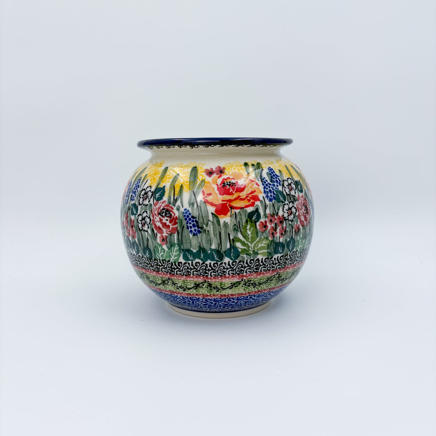 Vase 6”.  Handmade Polish pottery.  UNIKAT Cooper Rose Meadow Design