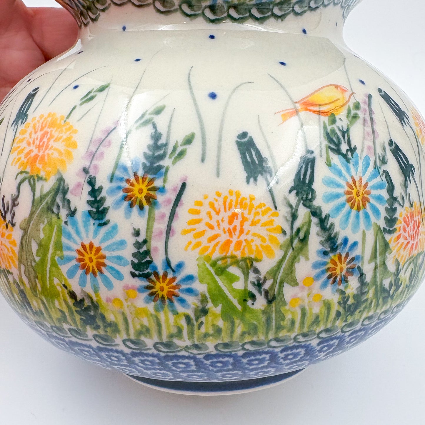 Kula Vase 5.5”.  Handmade Polish pottery.  UNIKAT Wildflower Meadow