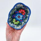 5" Soap Dish.  Handmade Polish pottery.  UNIKAT Forget Me Not Design - Style 1