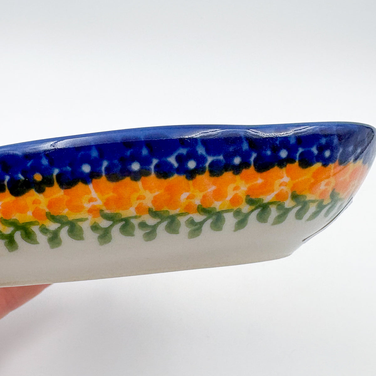 5" Soap Dish.  Handmade Polish pottery.  UNIKAT Tangerine Fields