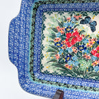 9.5" Rectangular Baker with Handles .  UNIKAT Spring Floral Garland