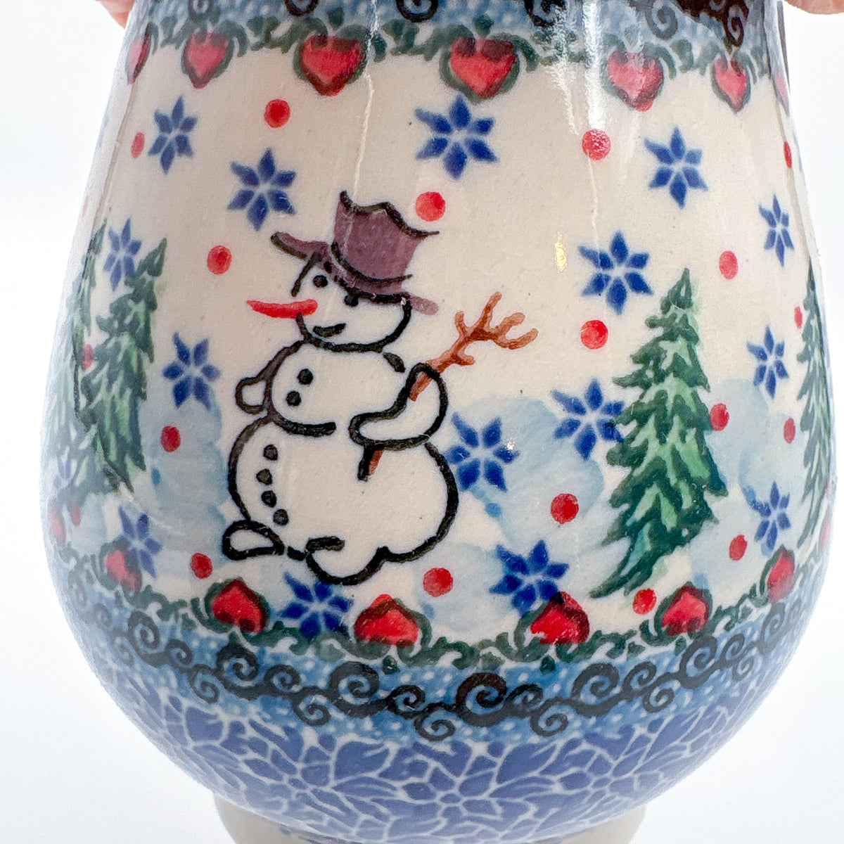 17 oz Mug. Handcrafted Polish pottery stoneware:  UNIKAT Dancing Snowman Design