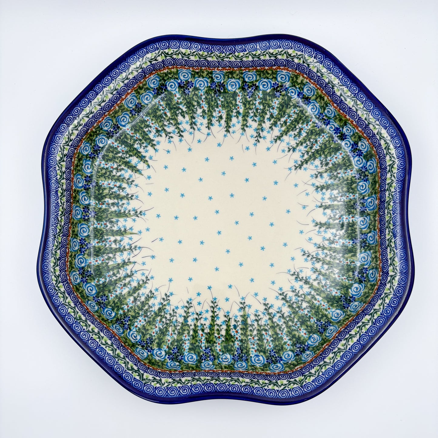 14.5” Clover Platter.  Hand crafted Polish pottery stoneware: UNIKAT Whispering Ferns