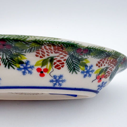 7" Oval Milano Platter  Hand crafted Polish pottery stoneware: UNIKAT Reindeer Bliss Design (Copy)
