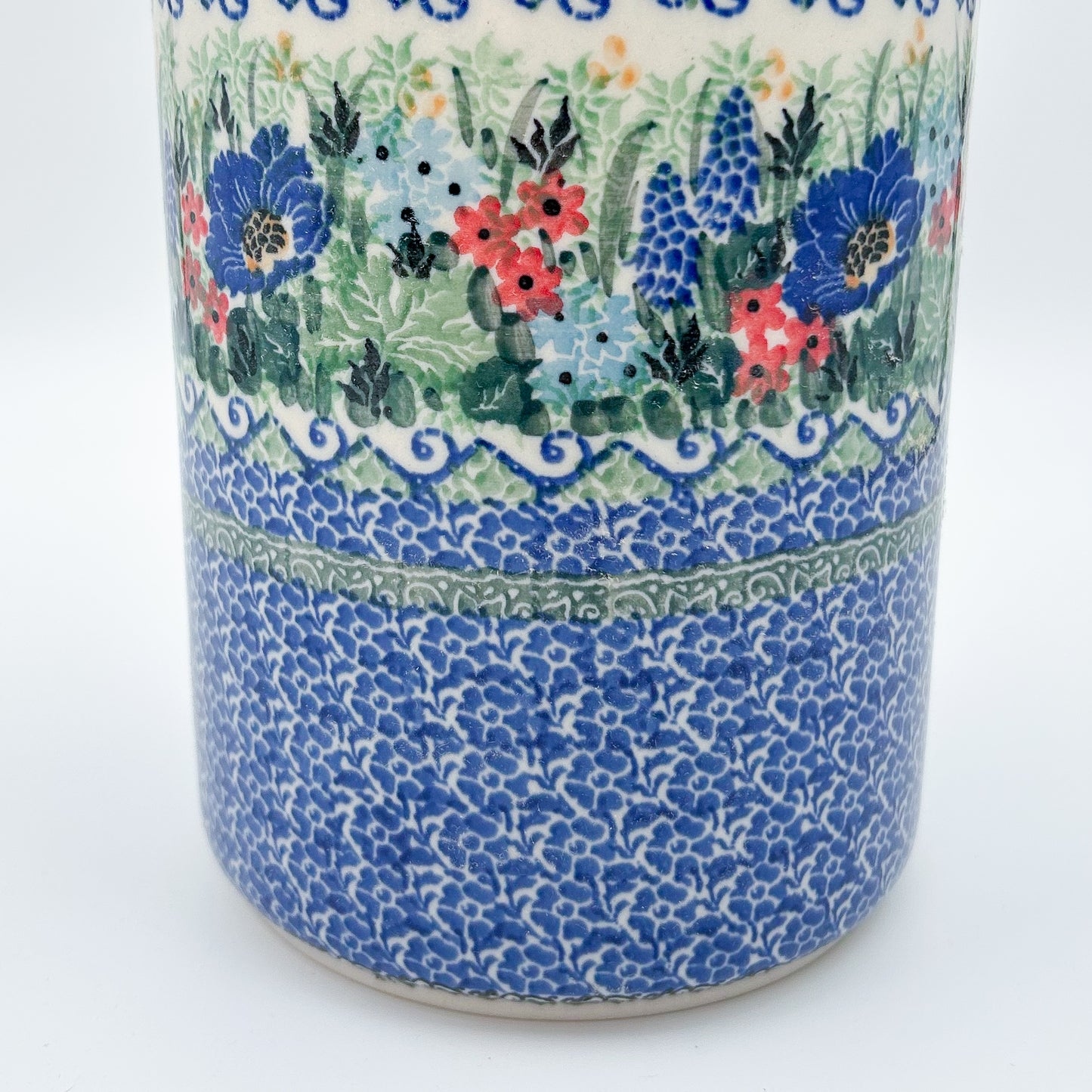 Utensil Jar 8”.  Handmade Polish pottery.  UNIKAT Mariposa Design