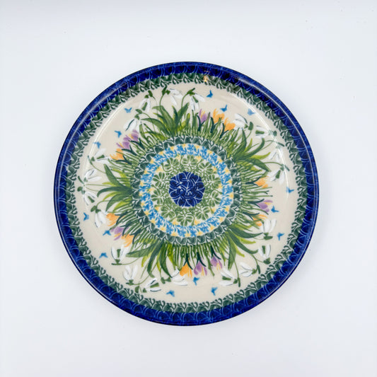 7.5” Plate.  Hand crafted Polish pottery stoneware: UNIKAT Snowdrop Garden