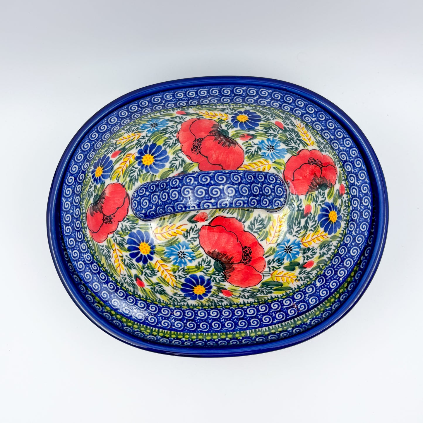 10” Baker Jacek with Lid Handmade in Poland.  UNIKAT Garden Poppy