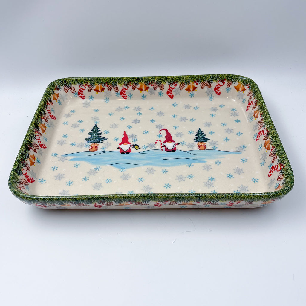 9” Rectangular Baker. Handmade in Poland.  UNIKAT Gnome Winter