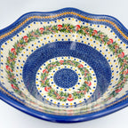 13” Wavy Bowl XL.  Hand crafted Polish pottery stoneware:  UNIKAT Holiday Mushroom Design