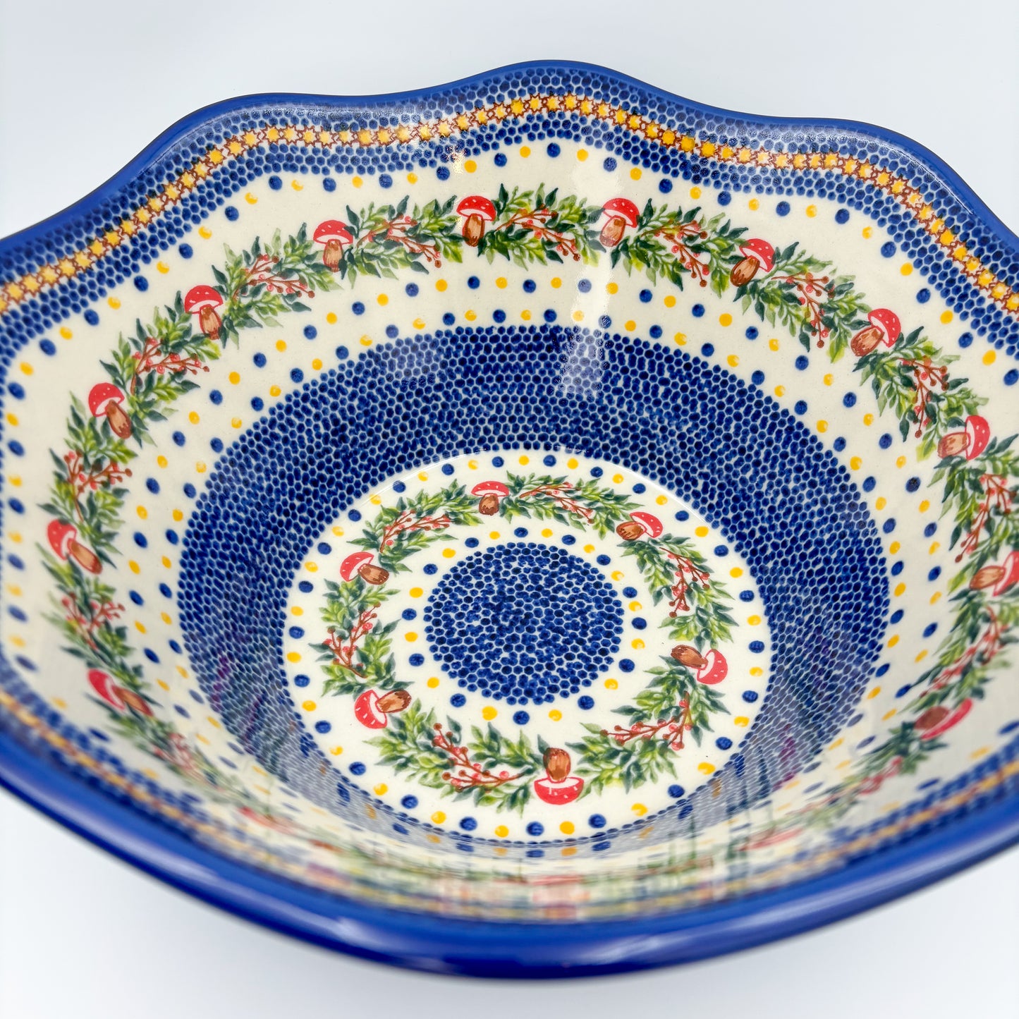 13” Wavy Bow XL.  Hand crafted Polish pottery stoneware:  Mushroom Design