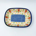 6" Butter Platter.  Handmade Polish pottery.  UNIKAT Holiday Rudolph