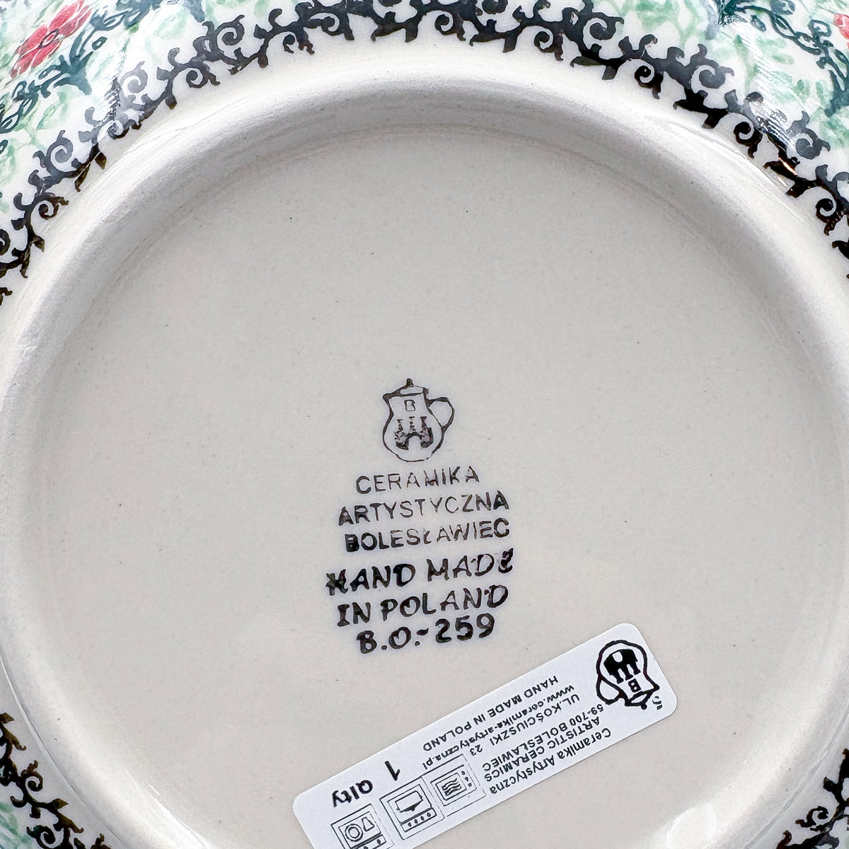9”  Pasta Bowl.  Hand crafted Polish pottery stoneware: UNIKAT Maraschino Design