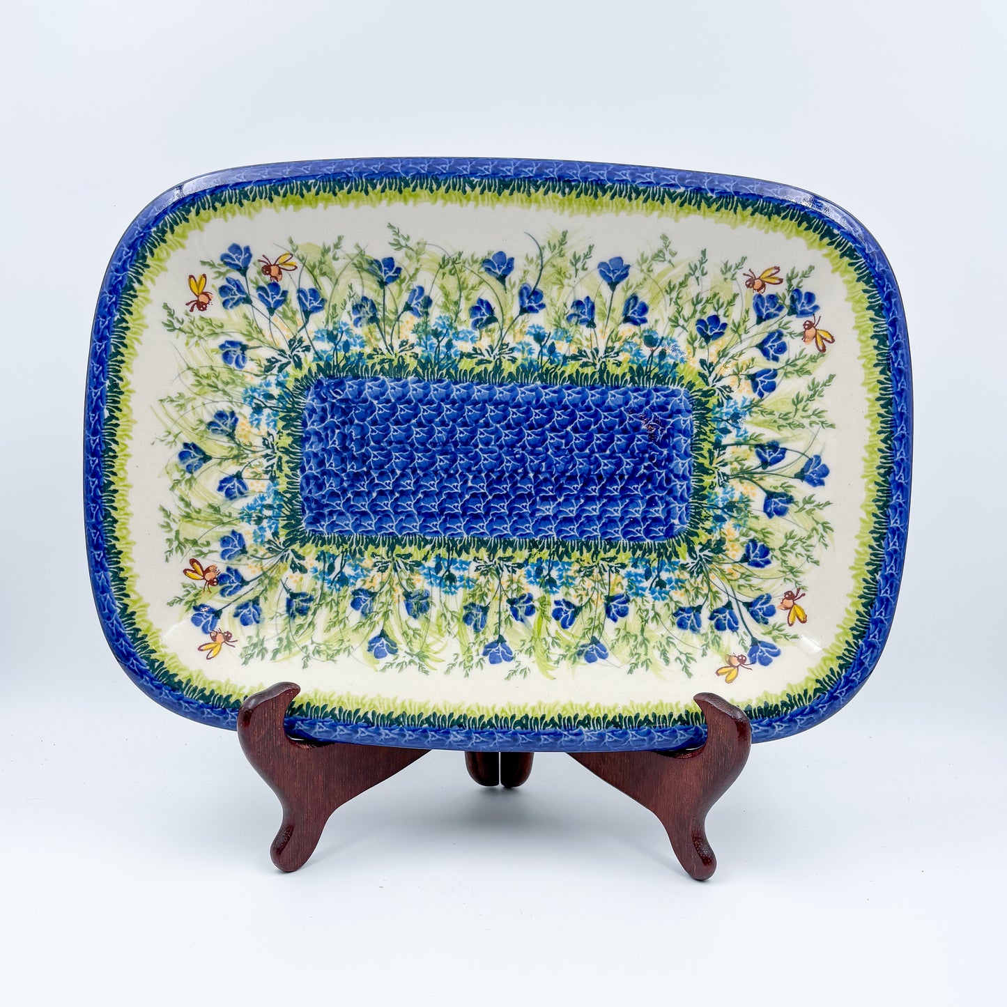 13” Large Daria Platter.  Hand crafted Polish pottery stoneware: UNIKAT Bluebell Meadow