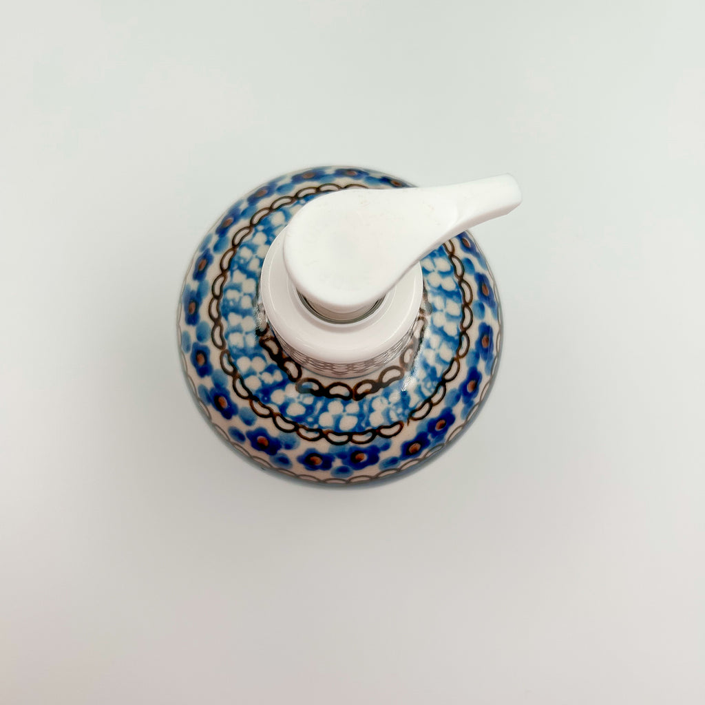 Soap Dispenser 5”.  Handmade Polish pottery.  UNIKAT Cobalt Poppies Design