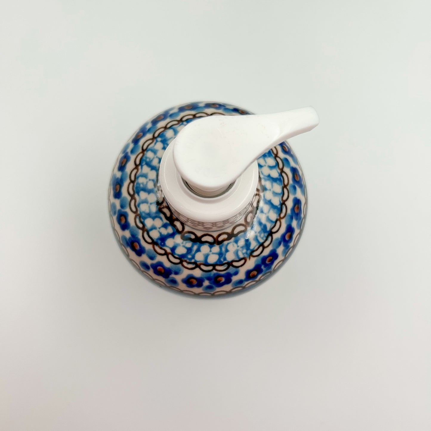 Soap Dispenser 5”.  Handmade Polish pottery.  UNIKAT Cobalt Poppies Design
